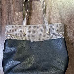 Madison West Boutique Leather Bag – Black & Metallic Gray